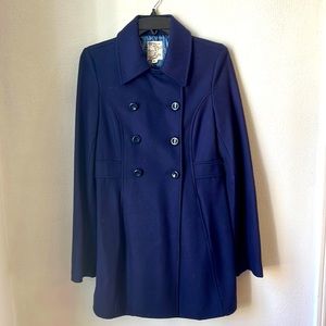 Deep blue wool coat. Tulle brand. Size medium but fits like a small size 4.